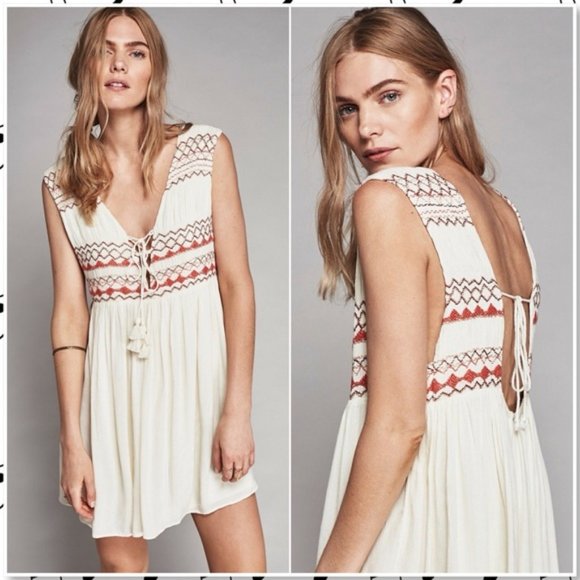 Free People Dresses & Skirts - Free People Cream Embroidered Simply Dress NWOT